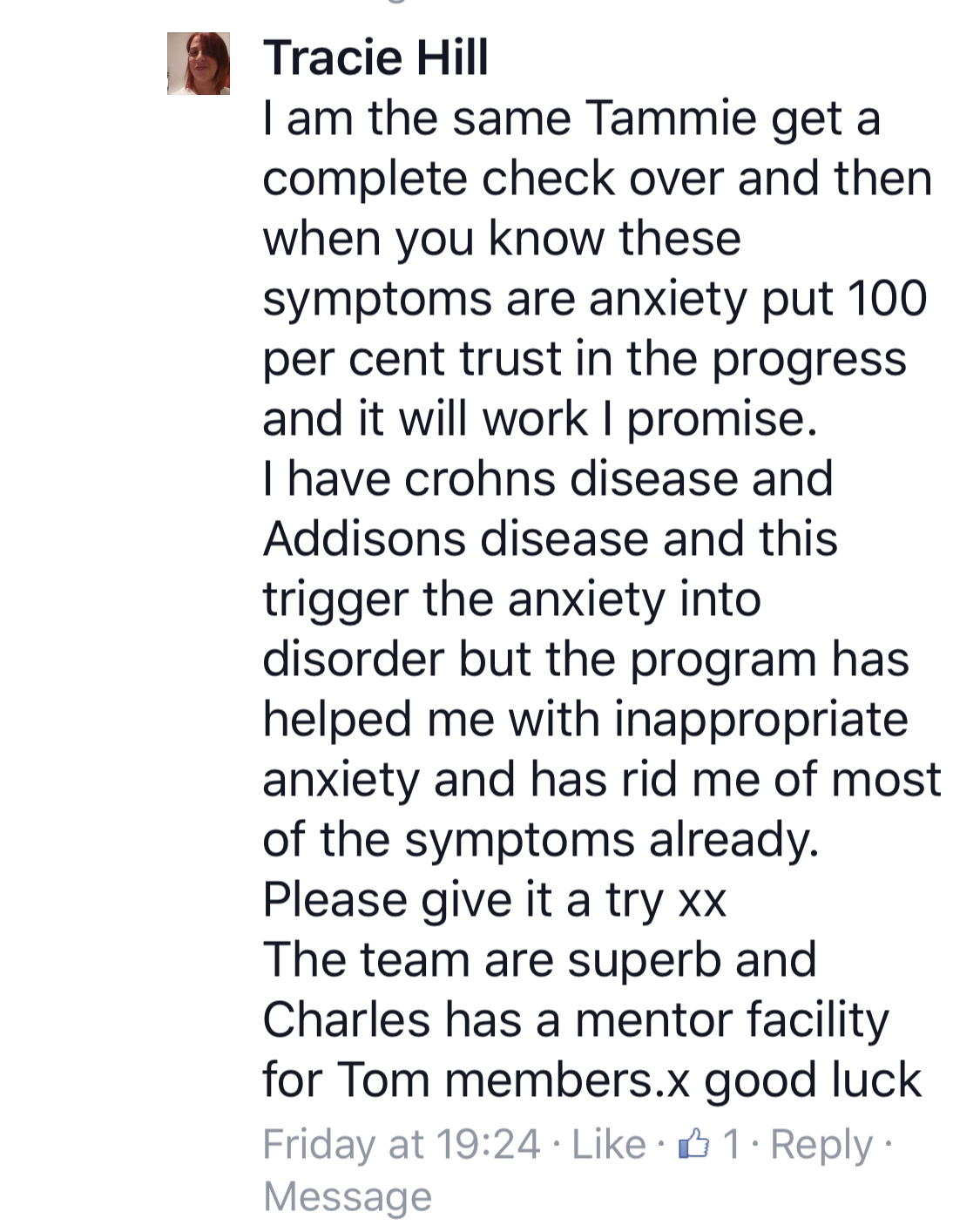 Real testimonial from a recovered client