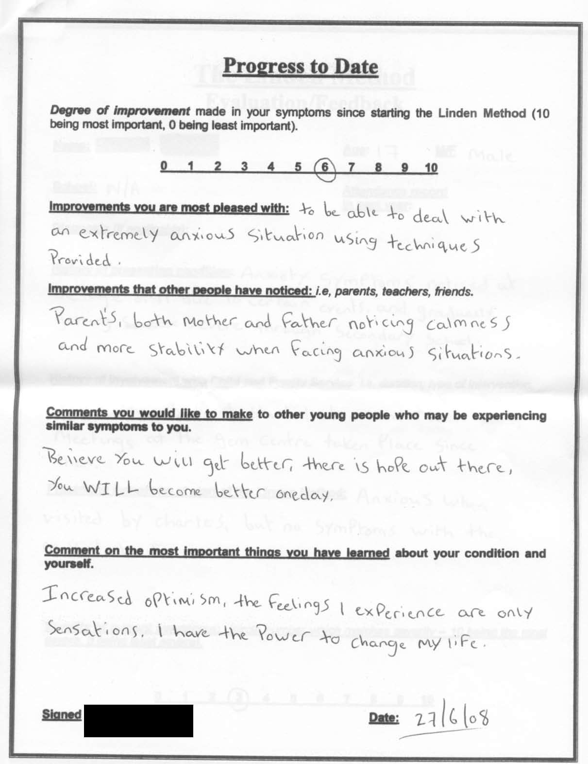 Real testimonial from a recovered client