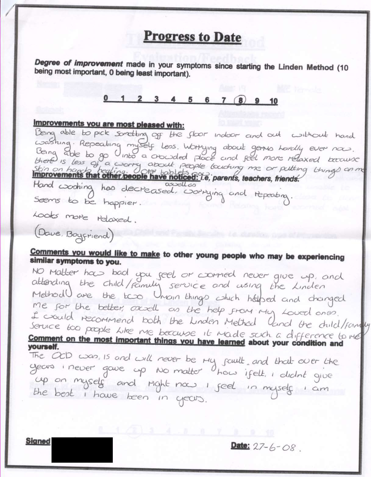 Real testimonial from a recovered client